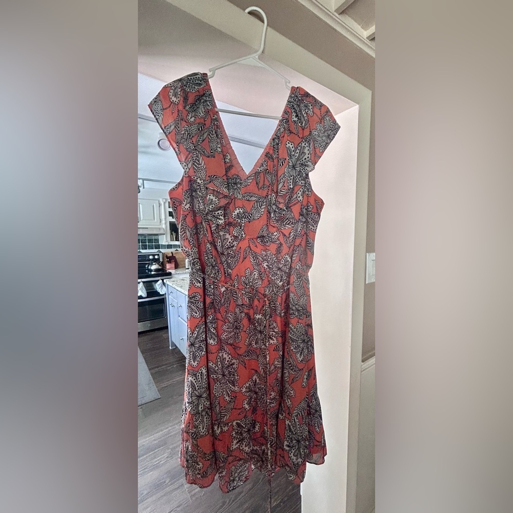 LOFT Coral and Black Floral Mini Dress